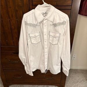 White Casual Button Down Shirt with Western Style